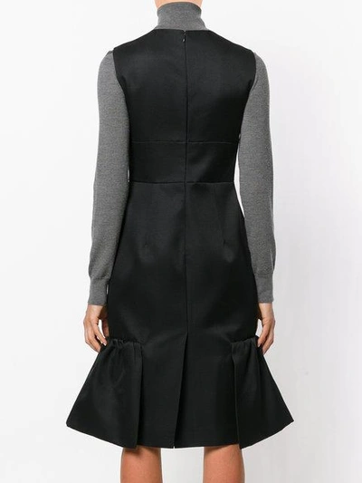 Prada Fluted Wool And Silk-blend Satin Dress In Black