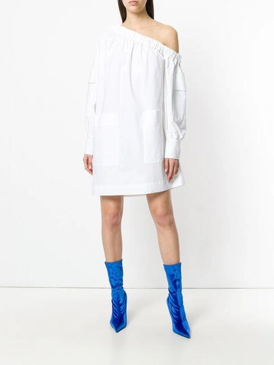 Shop Msgm Off Shoulder Pocket Dress - White
