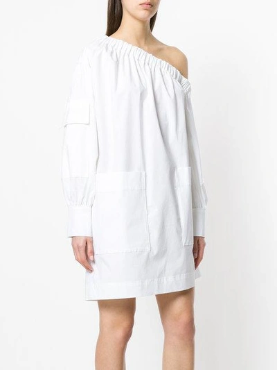 Shop Msgm Off Shoulder Pocket Dress - White