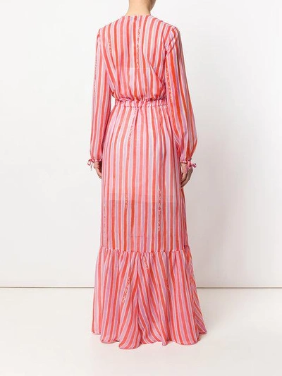 Shop Mira Mikati Sheer Striped Maxi Dress In Pink & Purple