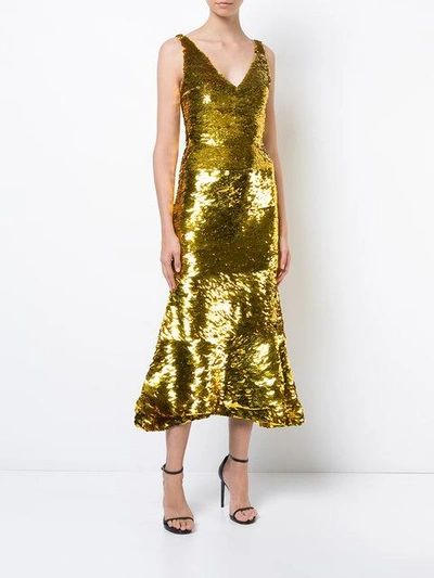 Shop Oscar De La Renta Sequinned Gown In Metallic