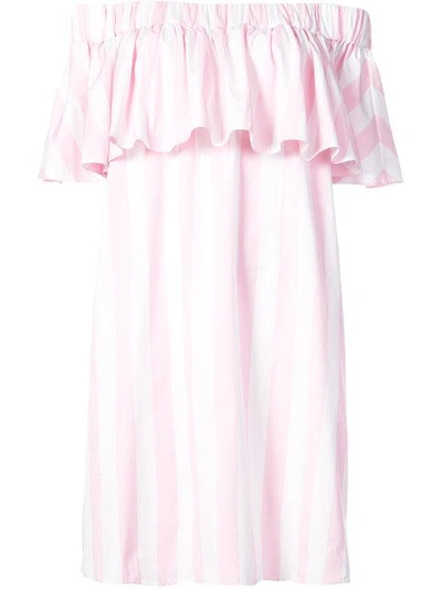 Shop Maison Rabih Kayrouz Striped Off The Shoulder Dress In Pink