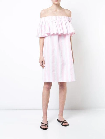 Shop Maison Rabih Kayrouz Striped Off The Shoulder Dress In Pink