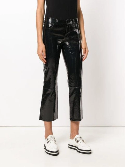 Shop J Brand Selena Cropped Bootcut Leather Jeans In Black
