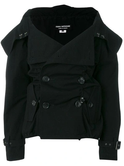 Shop Junya Watanabe Double Breasted Folded Collar Jacket - Black