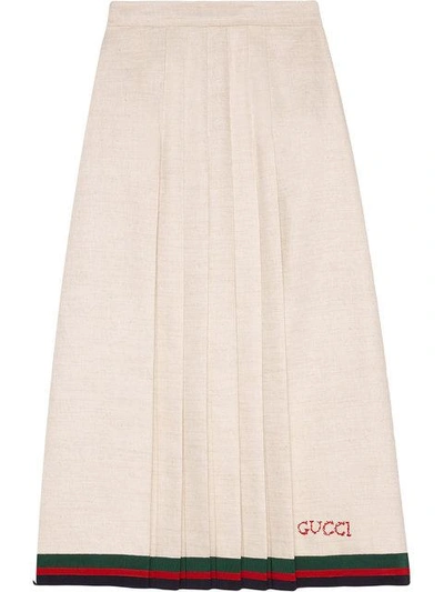 Shop Gucci Linen Pleated Skirt In White