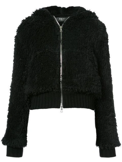 Shop Amiri Sherpa Hooded Zip-up Jacket - Black