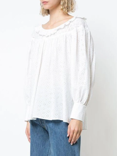 Shop Alexa Chung Embroidered Long-sleeve Blouse In White