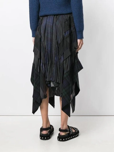Shop Sacai Pleated Checked Asymmetric Skirt In Blue