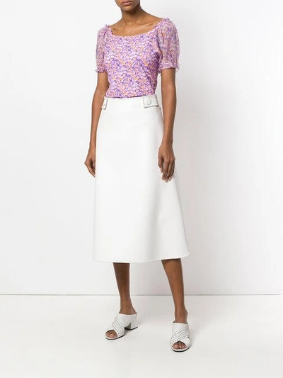 Shop Blumarine Floral Short-sleeve Blouse In Pink & Purple