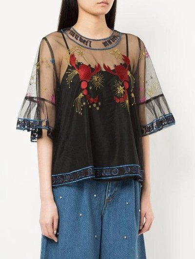 Shop Muveil Embroidered Mesh Blouse In Black