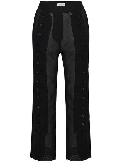 Shop Beau Souci Sheer Virgin Wool Blend Cropped Trousers In Black