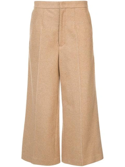 Shop Y's Wide-legged Tailored Cropped Trousers - Brown