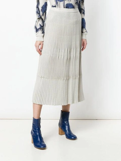Shop Christian Wijnants Engineered Pleat Long Knit Skirt - Nude & Neutrals