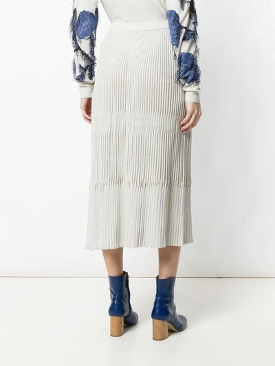 Shop Christian Wijnants Engineered Pleat Long Knit Skirt - Nude & Neutrals