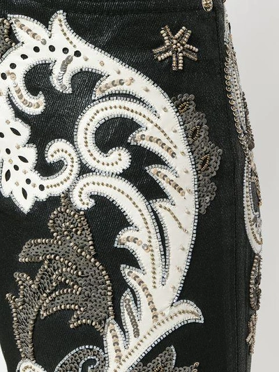 Shop Roberto Cavalli Baroque Embroidered Jeans - Black