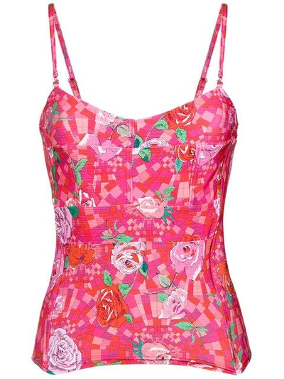 Shop Amir Slama Floral Print Bikini Top In Pink