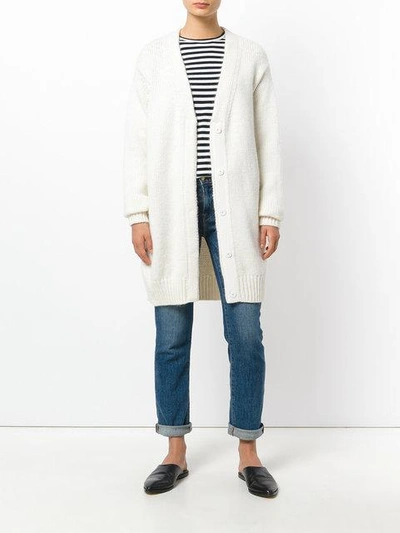 Shop Moncler Long Line Cardigan In White