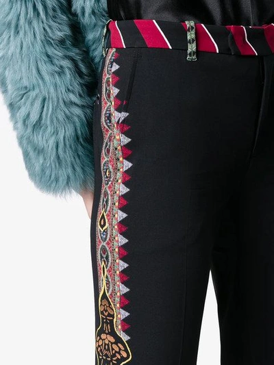 Shop Etro High Waist Embroidered Flared Trousers In Black
