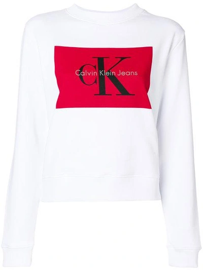 Shop Calvin Klein Jeans Est.1978 Calvin Klein Jeans Logo Print Sweatshirt - White