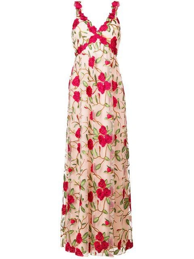 Shop Alice And Olivia Floral Embroidered Gown In Neutrals