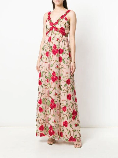 Shop Alice And Olivia Floral Embroidered Gown In Neutrals