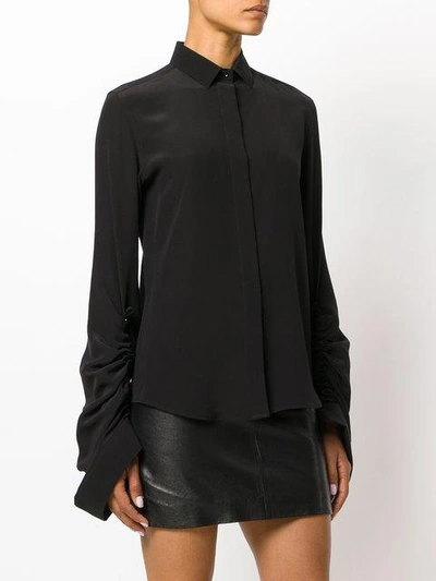 Shop Saint Laurent Ruched-sleeve Button-up Shirt In Black