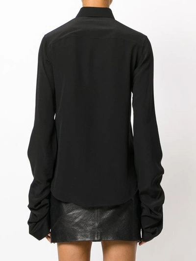 Shop Saint Laurent Ruched-sleeve Button-up Shirt In Black