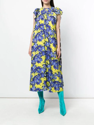 Shop Balenciaga Floral Print Dress - Blue