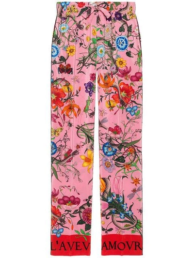 Shop Gucci Seidenhose Mit Floralem Print