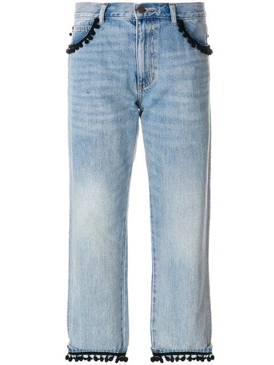 Shop Marc Jacobs Cropped Pom Pom Jeans In Blue