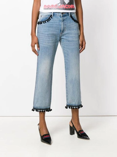 Shop Marc Jacobs Cropped Pom Pom Jeans In Blue