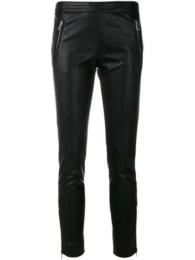 Shop Moschino Faux-leather Zip Detail Trousers In Black