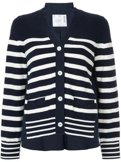 Shop Sacai Striped Back Pleat Cardigan