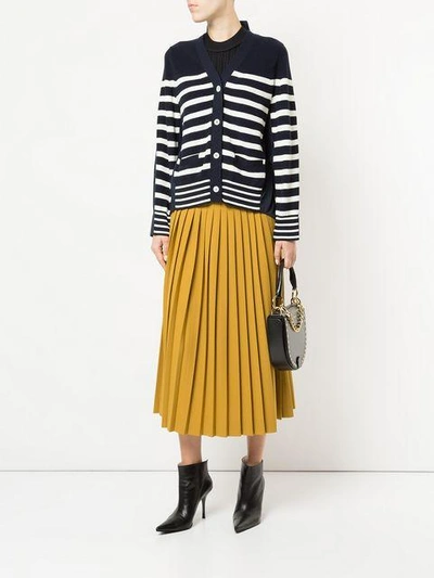 Shop Sacai Striped Back Pleat Cardigan