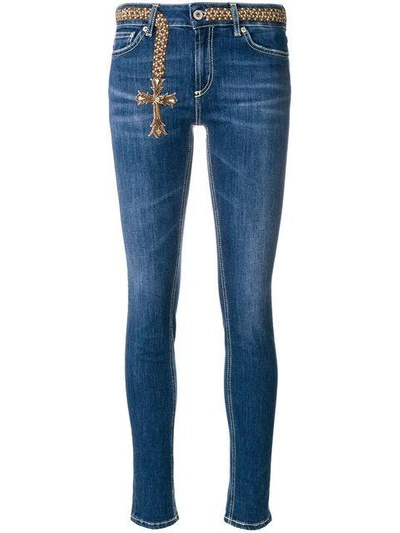Shop Dondup Embroidered Cross Skinny Jeans In Blue
