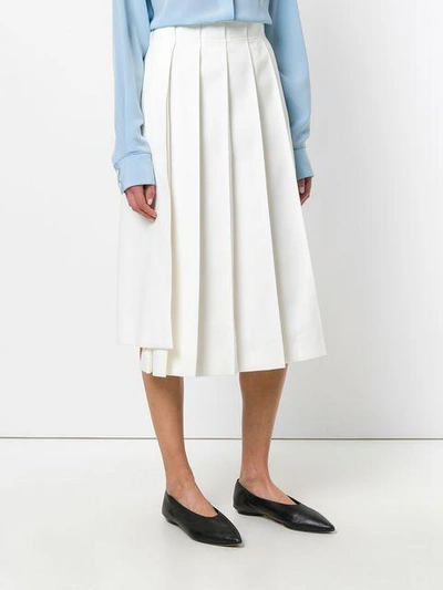 Shop Jil Sander Asymmetric Pleated Midi Skirt In White