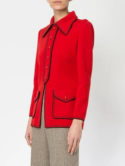 Shop Gucci Stripe Buttoned Cardigan In 6087 Active Red/black