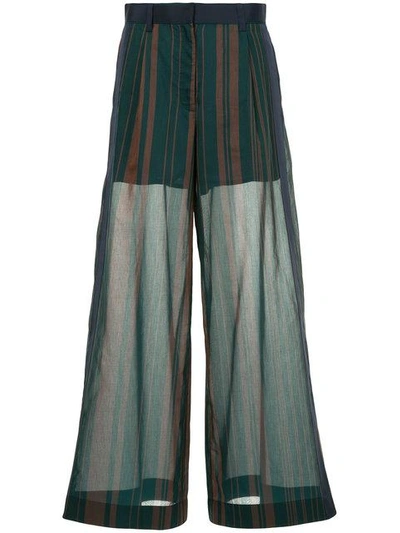 Shop Sacai Striped Wide Leg Trousers