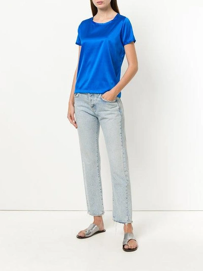 Shop Blanca Metallic Short-sleeve Top In Blue