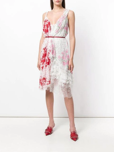 Shop Ermanno Scervino Asymmetric Floral Dress In White
