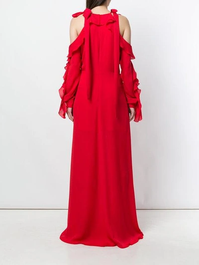 Shop Elie Saab Ruched Cold Shoulder Maxi Dress