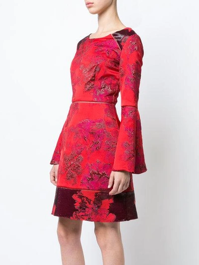 Shop Marchesa Notte Floral Fitted Dress - Red