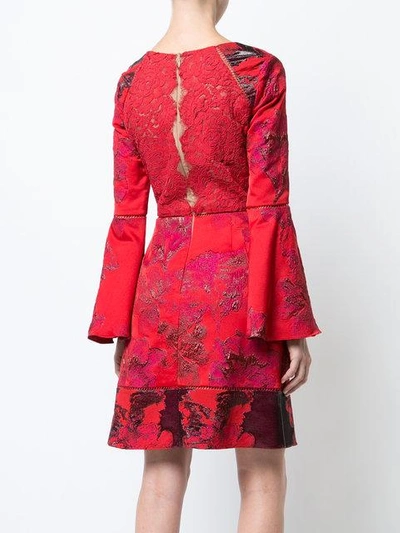 Shop Marchesa Notte Floral Fitted Dress - Red