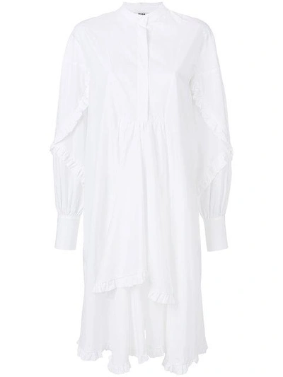 Shop Msgm Ruffled Shirt Dress In White