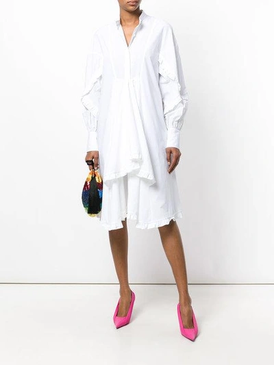 Shop Msgm Ruffled Shirt Dress In White