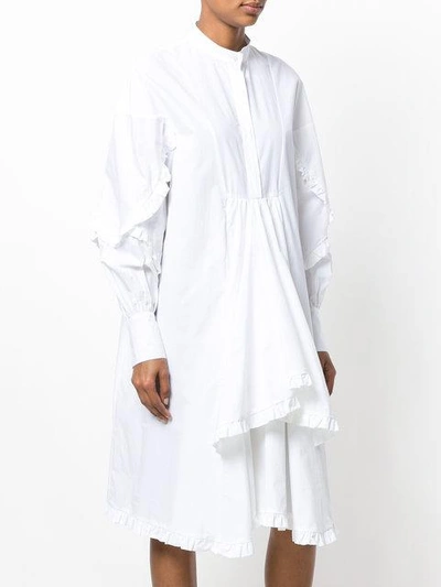 Shop Msgm Ruffled Shirt Dress In White