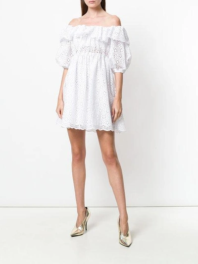 Shop Msgm Eyelet-embellished Off-the-shoulder Dress - White