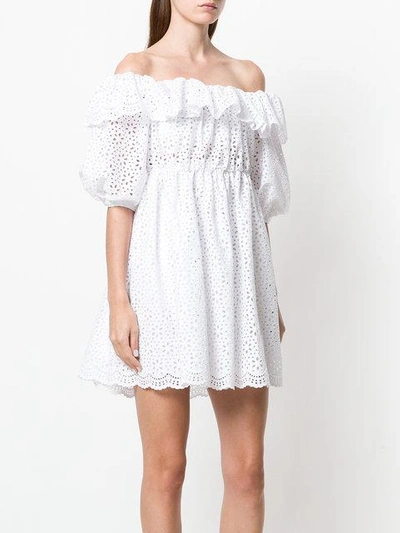 Shop Msgm Eyelet-embellished Off-the-shoulder Dress - White