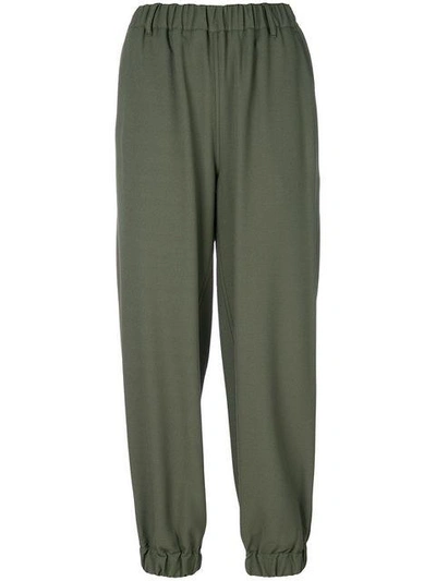 Shop Mm6 Maison Margiela Cuffed Straight-leg Trousers - Green